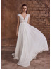 Cap Sleeves Ivory Lace Chiffon Wedding Dress